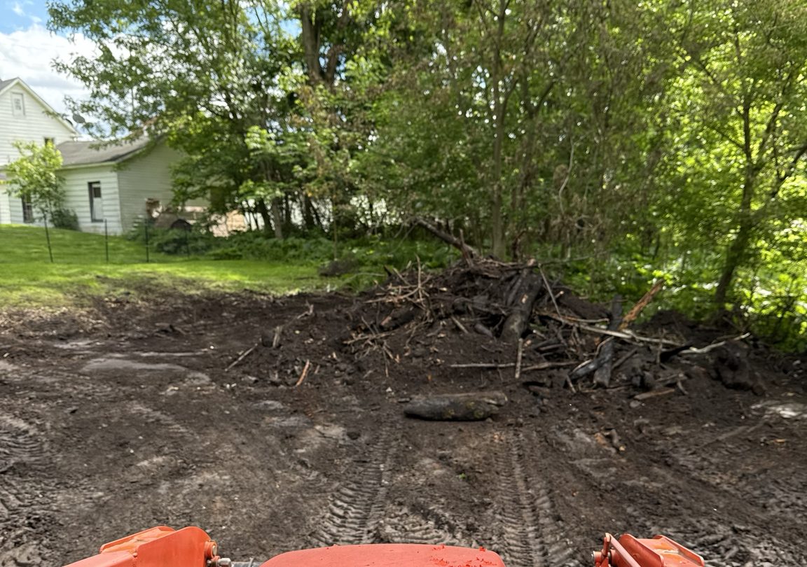 FP Projects tractor clearing an overgrown backyard lot