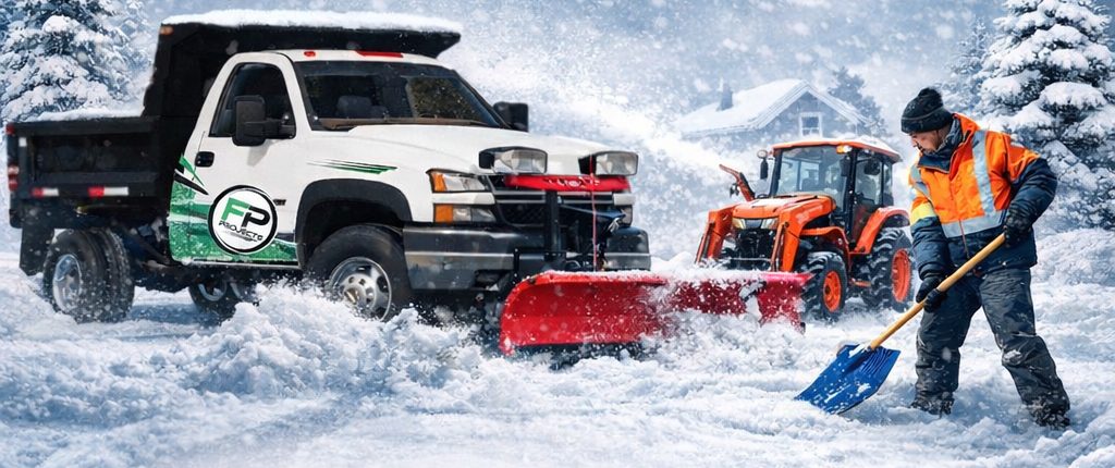 FP Projects plow truck and tractor clearing snow